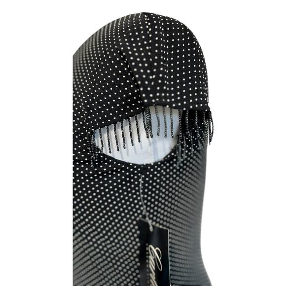 Cartise Black White Polkadot Beaded Fringe Elegant Gatsby Midi Dress size 8 NWT - Picture 4 of 7